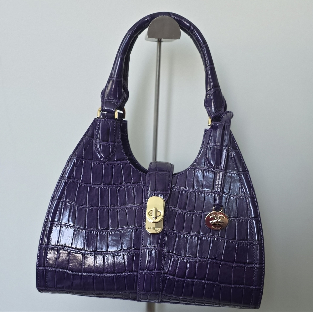 Brahmin Adrian Satchel Purple Croc Embossed Leather Voltage Violet NWT - Picture 15 of 16